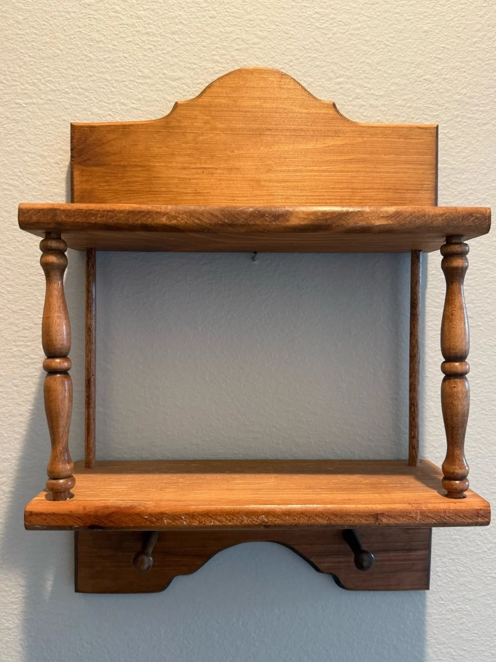 Wooden Shelf Two Tiered with Pegs - Cottagecore
